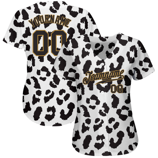 Custom White Black-Old Gold 3D Pattern Design Leopard Authentic Baseball Jersey alternate