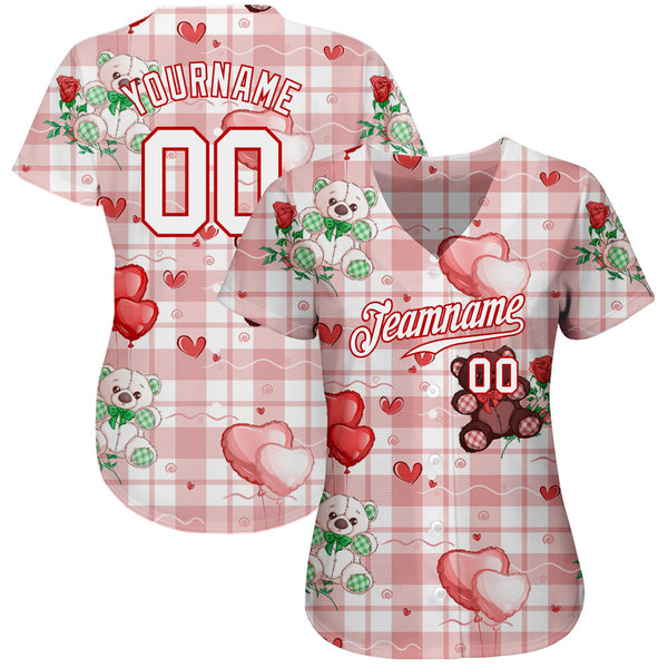 Custom White White-Red 3D Pattern Design Teddy Bears Authentic Baseball Jersey alternate