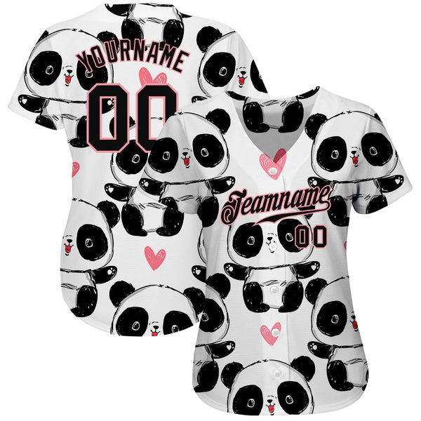 Custom White Black-Medium Pink 3D Pattern Design Pandas Authentic Baseball Jersey alternate